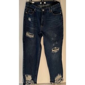 Almost Famous‎ High Rise Blue Jeans Distressed Wider Leg Size 31 W 13
